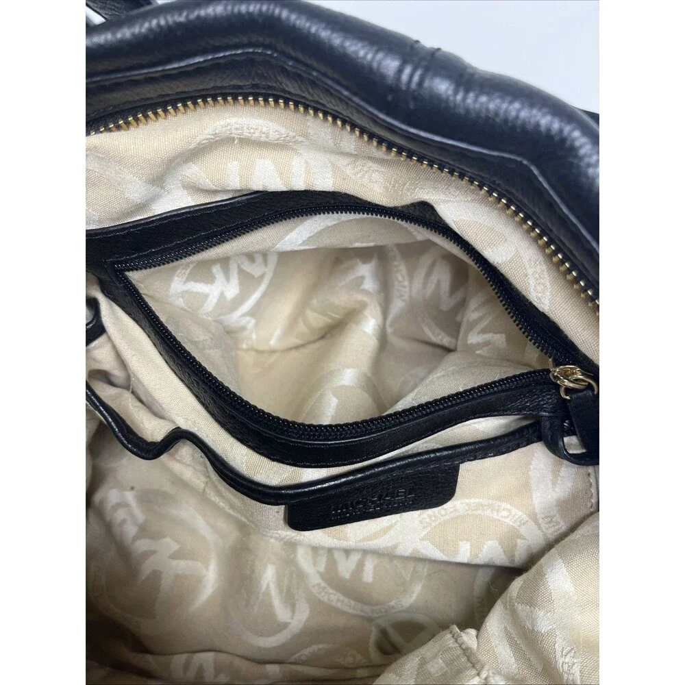 Michael Kors Portland Pebbled Black Leather Satchel Purse Gold Zipper Handbag